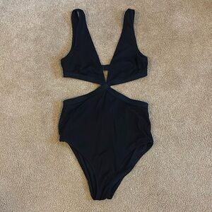 Aerie Black Ribbed Cutout Monokini Swimsuit Bathing Suit Sexy Swim